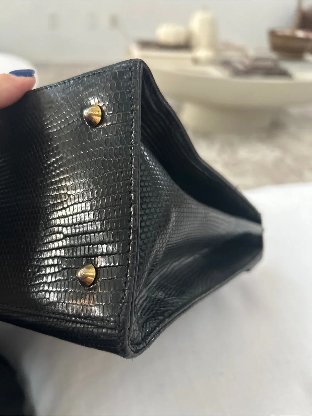 Vintage Gucci Lady Lock lizard skin in Black